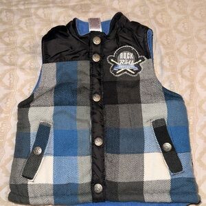 Kids Plaid Vest with Rock & Roll Patch - Black, Blue, and White